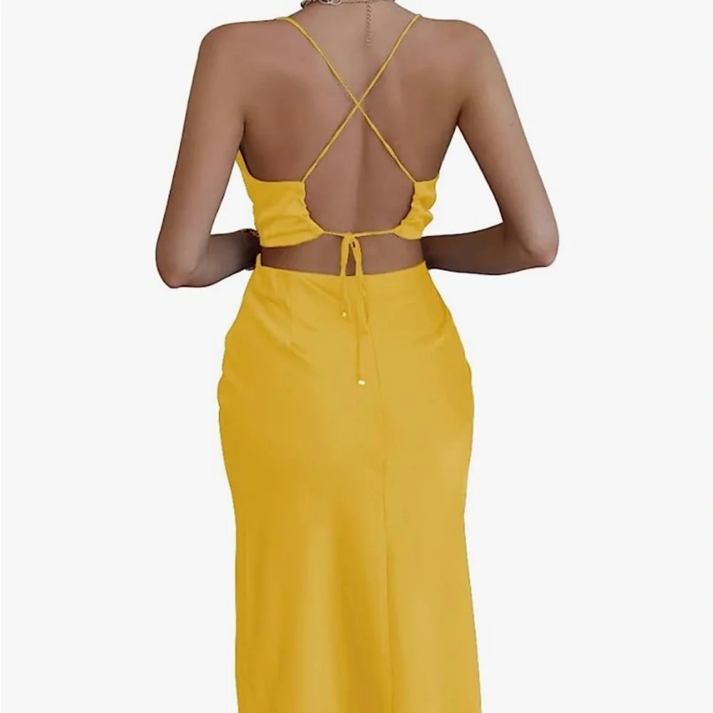 Mustard yellow silk midi dress